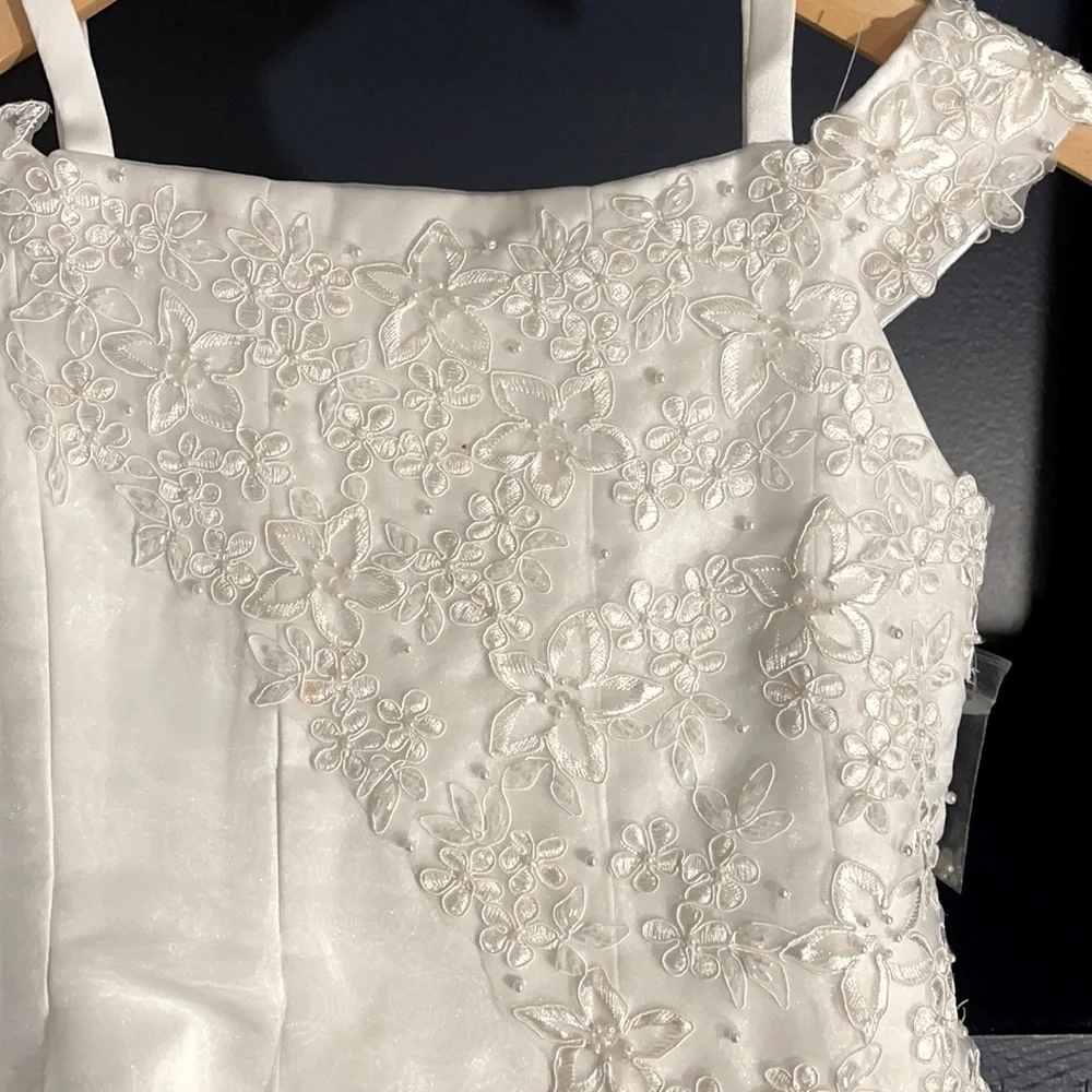 First Communion or flower girl dress. White special occasion dress.